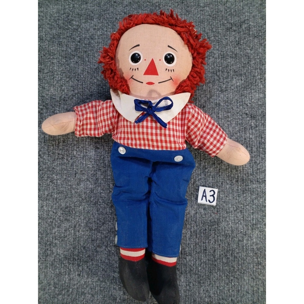 Vintage Knickerbocker Raggedy Andy Doll 14" Plush Cloth Doll Red Yarn Hair